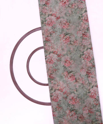 mint green flower digital print organza fabric